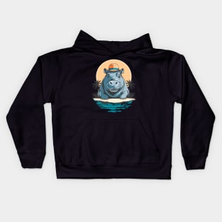 Cute Hippo On Holiday Kids Hoodie